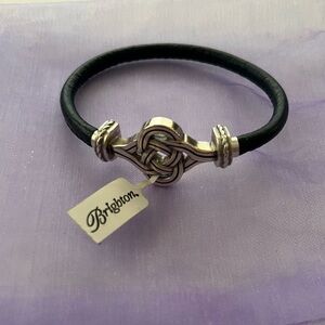 NWT. Brighton Black Leather Bracelet with Silver Celtic Design.